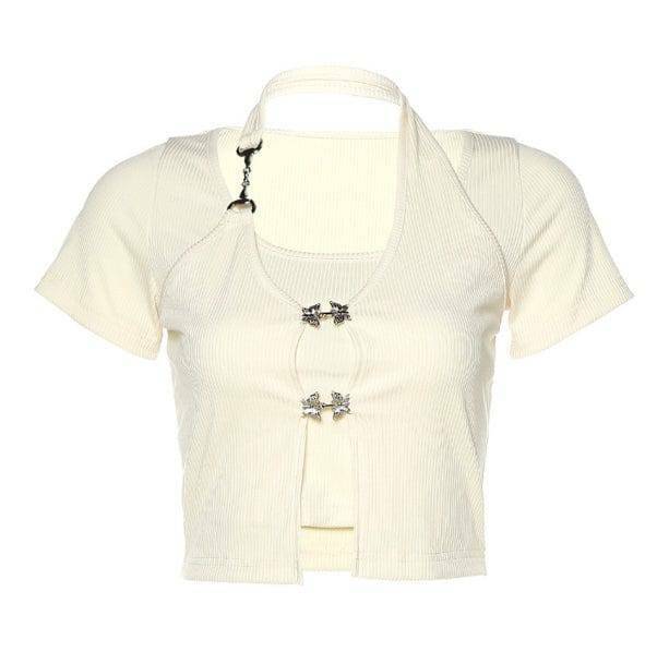 Y2K Butterfly Button Top: Trendy Summer Outfit for Y2K Fashion Lovers