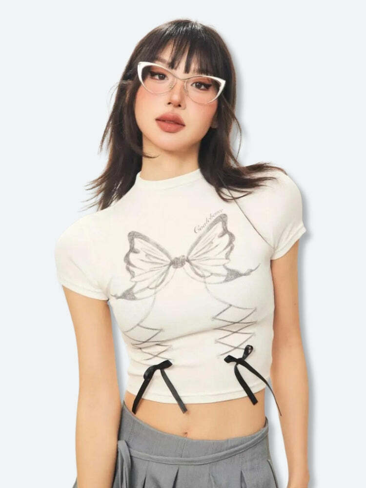 Y2K Butterfly Crop Top: Trendy Summer Outfit for Retro Vibes