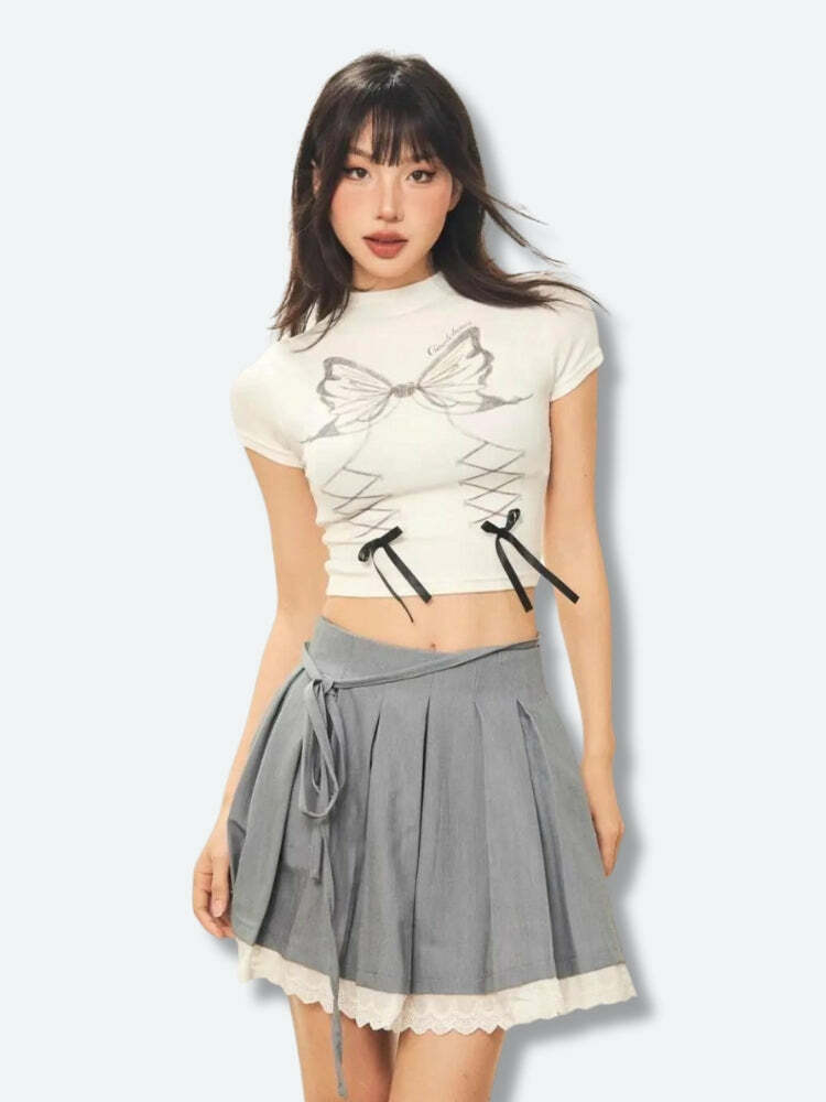 Y2K Butterfly Crop Top: Trendy Summer Outfit for Retro Vibes