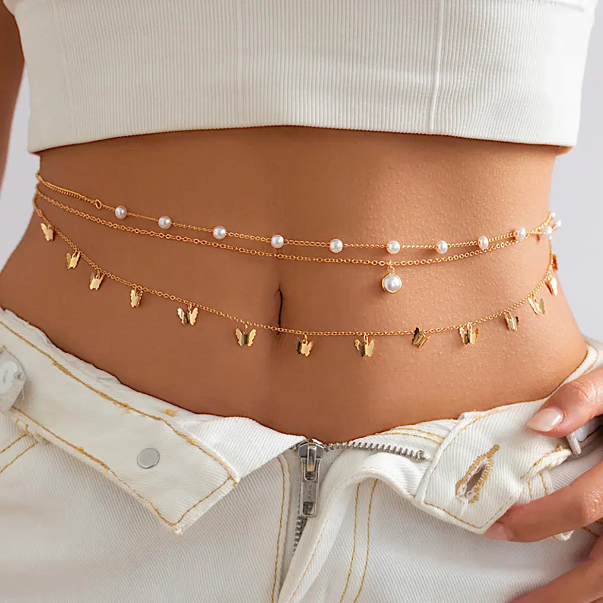 Y2K Butterfly Layered Beaded Belly Chain for Summer Outfits & Parties