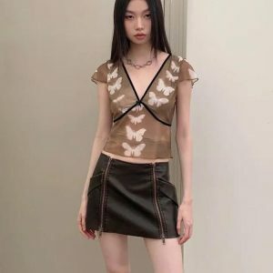 Y2K Butterfly Top: Trendy Summer Outfit for Retro Vibes and Grunge Style