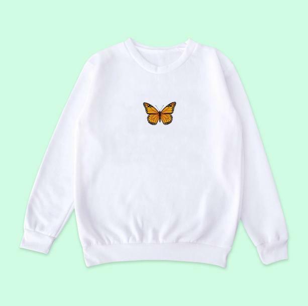 Y2K Butterfly White Sweatshirt - Retro Grunge Style for Summer Outfits