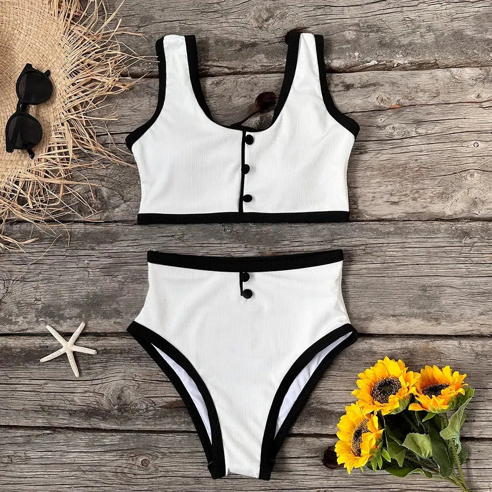 Y2K Button Up Bikini Set: Retro Summer Vibes for Beach & Pool Parties