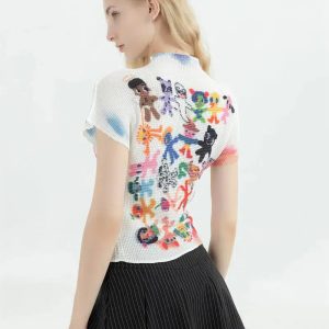 Y2K Cartoon Figures Printed Top for Trendy Summer Outfits