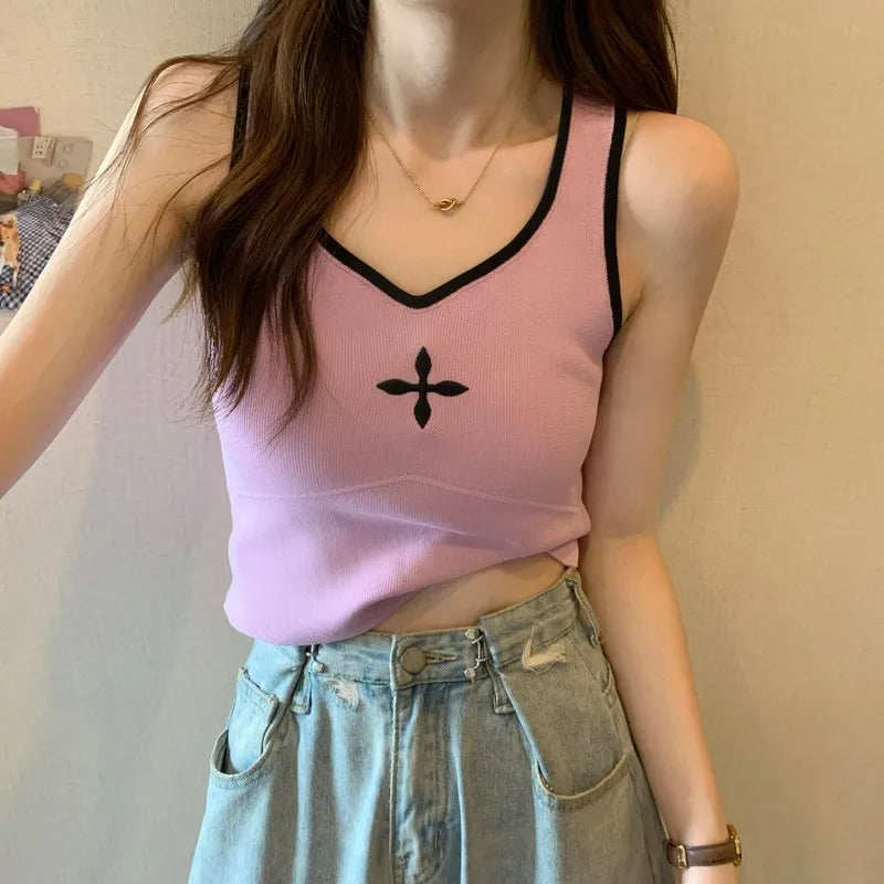 Y2K Casual Knitted Crop Top for Trendy Summer Outfits and Grunge Vibes