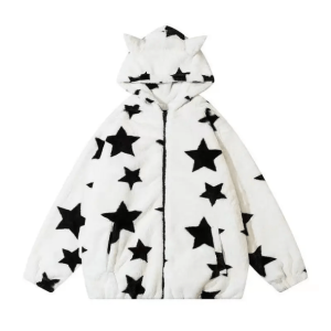 Y2K Cat Ears Star Hoodie - Trendy Grunge Style for Summer Outfits