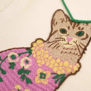 Y2K Cat Embroidered Sweater - Retro 90s Grunge Style for Trendy Looks