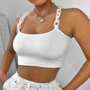 Y2K Chain Strap Top: Trendy Summer Outfit for Retro Vibes and Grunge Style