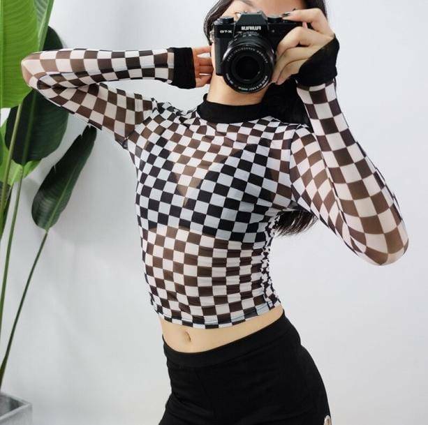 Y2K Checkerboard Top: Retro Grunge Style for Summer Outfits