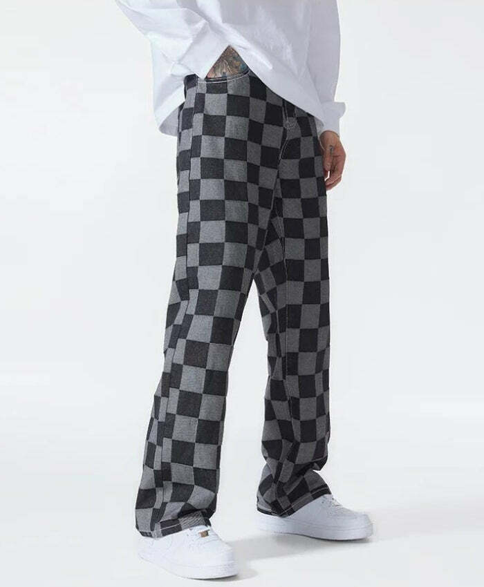 Y2K Checkered Black Pants: Trendy Grunge Style for Summer Outfits