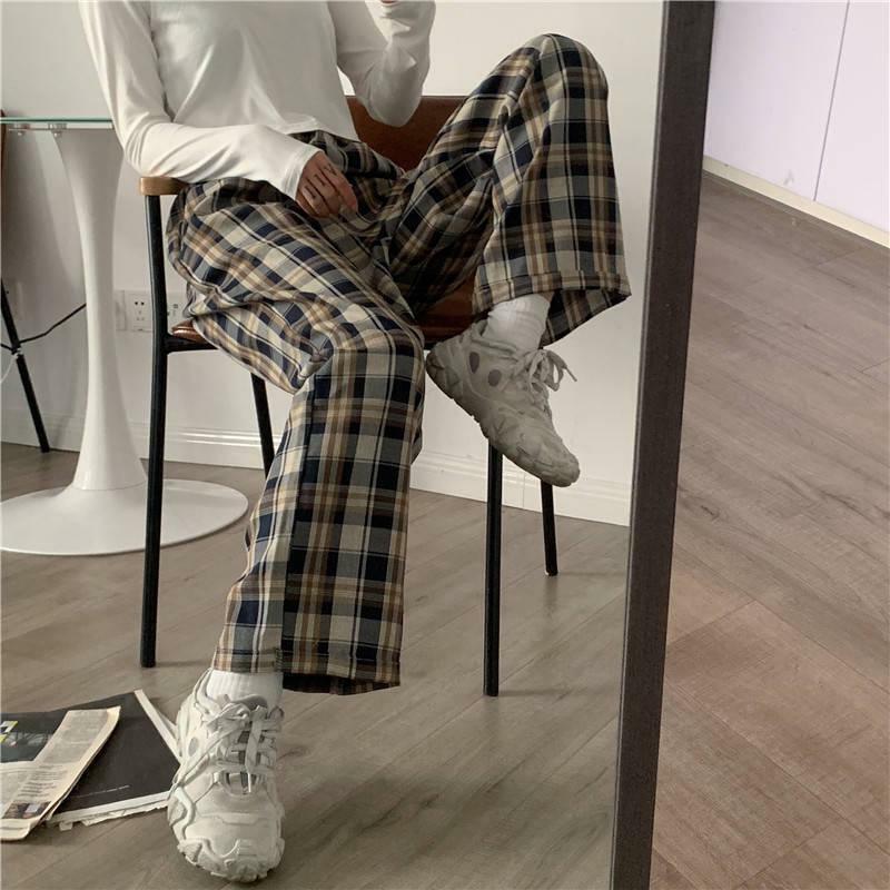 Y2K Checkered Sweatpants with Elasticated Waist for Retro Summer Vibes