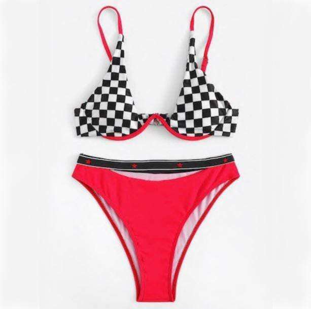 Y2K Checkered Underwire Bikini for Trendy Summer Beach Vibes