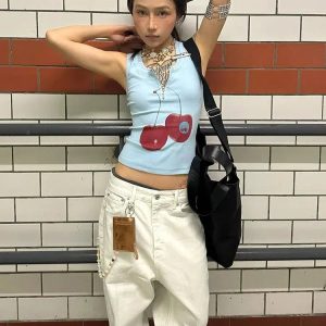 Y2K Cherry Top: Trendy Y2K Summer Outfit for a Retro Vibe