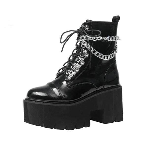 Y2K Chunky Boots with Chain - Grunge Style for Retro Summer Outfits