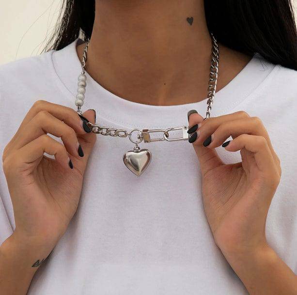 Y2K Chunky Heart Necklace - Retro Grunge Accessory for Summer Outfits