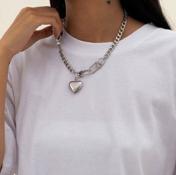 Y2K Chunky Heart Necklace - Retro Grunge Accessory for Summer Outfits