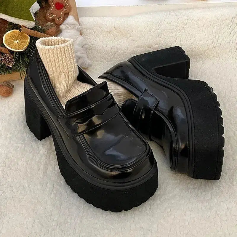 Y2K Chunky Platform High Heel Loafer Shoes for Retro Summer Vibes