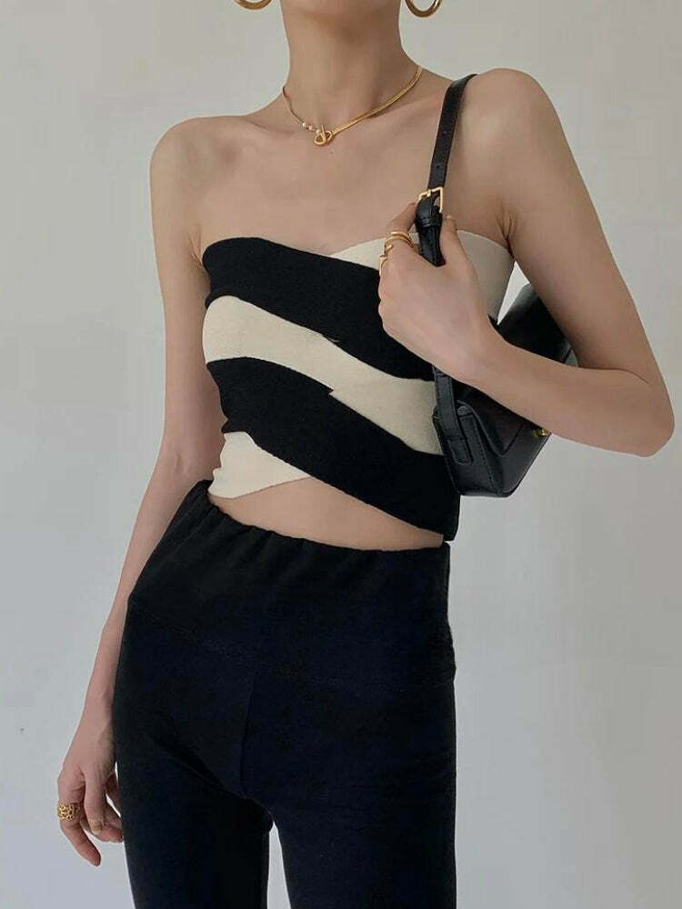 Y2K Contrast Color Tube Top - Trendy Summer Outfit for Retro Vibes