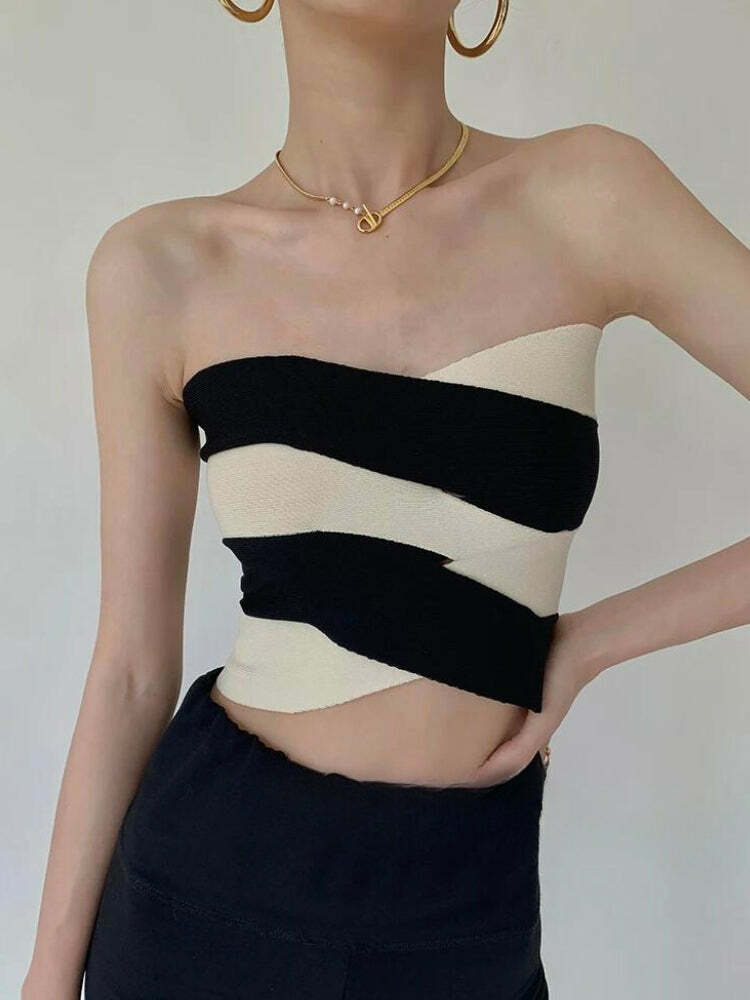 Y2K Contrast Color Tube Top - Trendy Summer Outfit for Retro Vibes