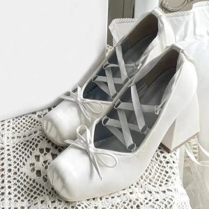 Y2K Coquette Bow Lace Up High Heels for Retro Summer Outfits