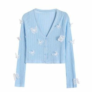 Y2K Coquette Butterfly Cardigan for Retro Summer Outfits and Grunge Fits