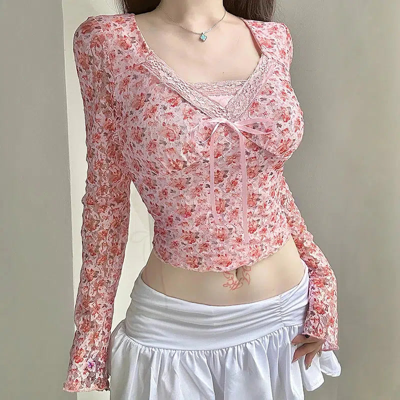 Y2K Coquette Floral Top - Retro Summer Outfit for Trendy Women