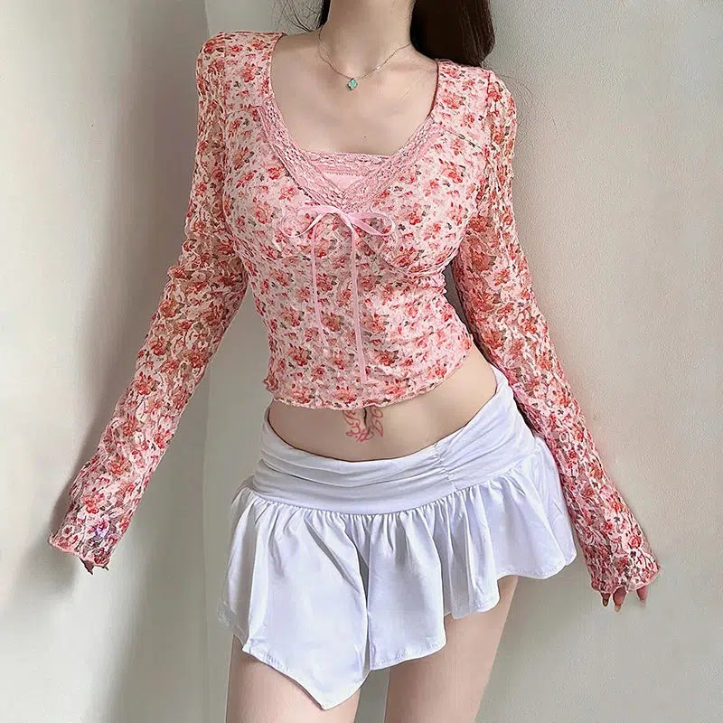 Y2K Coquette Floral Top - Retro Summer Outfit for Trendy Women