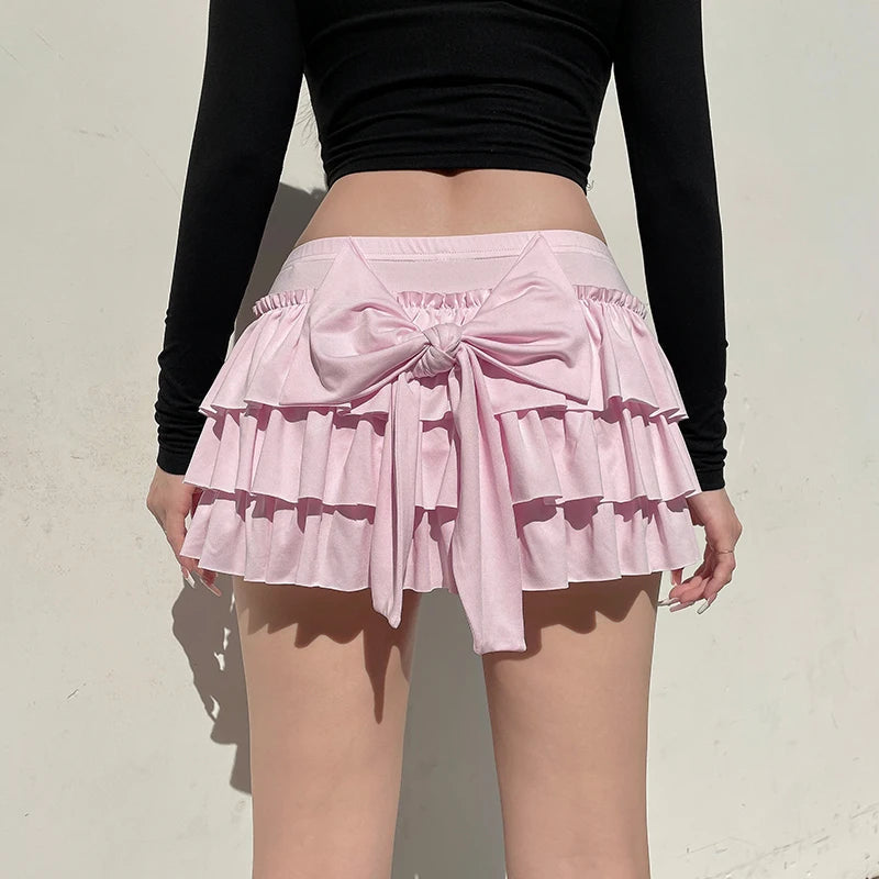 Y2K Coquette Layered Bow Mini Skort - Trendy Summer Outfit for Women