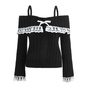 Y2K Coquette Off Shoulder Sweater - Trendy 90s Inspired Fashion Top