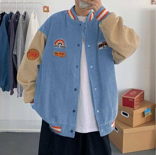 Y2K Corduroy Baseball Jacket: Retro 90s Grunge Style for Summer Outfits