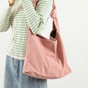 Y2K Corduroy Hobo Shoulder Bag - Retro 90s Fashion Essential