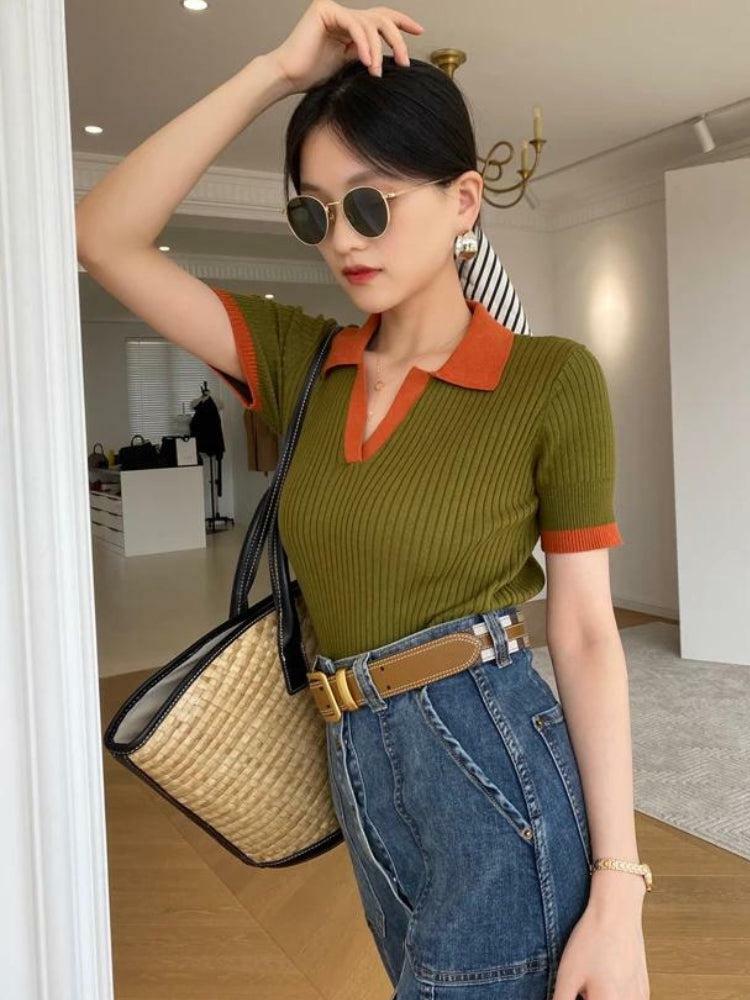 Y2K Corduroy Polo Top: Retro 90s Fashion Essential for Summer Outfits