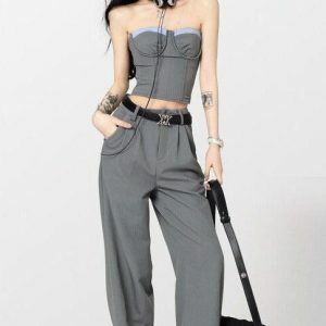 Y2K Corset Top & Wide Leg Pants Set for Trendy Summer Outfits