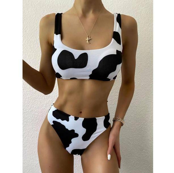 Y2K Cow Print Bikini: Trendy Summer Swimwear for Retro Vibes