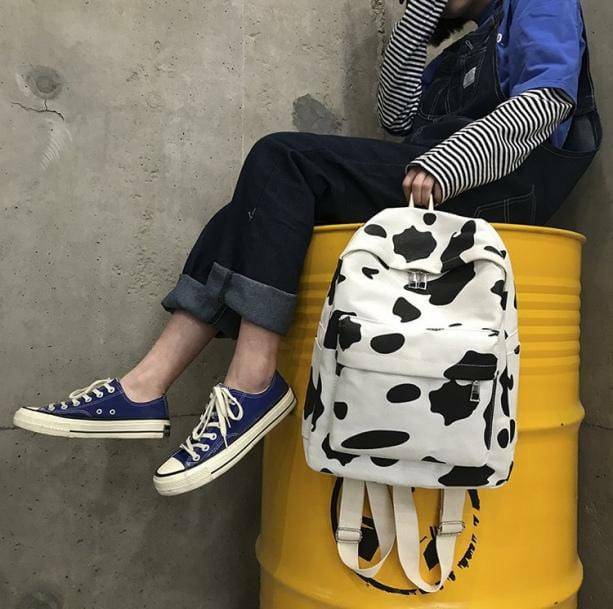 Y2K Cow's Milk Backpack: Retro 90s Grunge Style for Summer Outfits