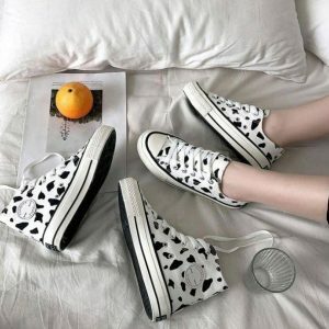 Y2K Cow's Milk Sneakers: Retro 90s Grunge Style for Trendy Outfits