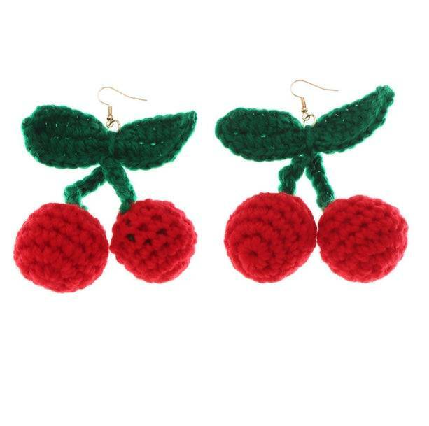 Y2K Crochet Cherry Earrings - Retro Summer Accessory for Y2K Outfits