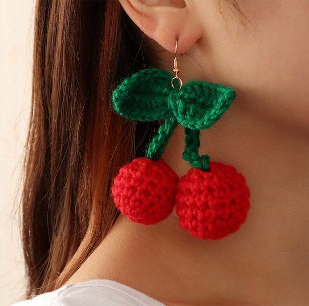 Y2K Crochet Cherry Earrings - Retro Summer Accessory for Y2K Outfits