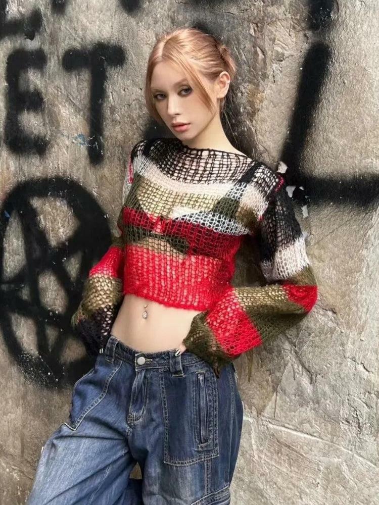 Y2K Crochet Sweater: Retro 90s Grunge Style for Summer Outfits