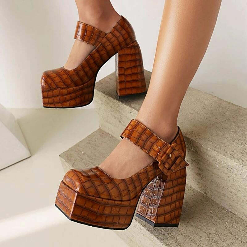 Y2K Crocodile Square Toe Platform High Heels for Retro Summer Vibes