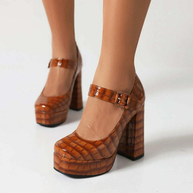 Y2K Crocodile Square Toe Platform High Heels for Retro Summer Vibes