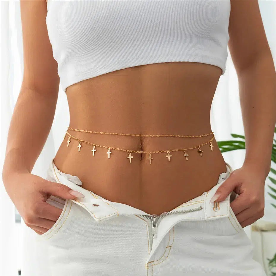 Y2K Cross Belly Chain: Trendy Accessory for Y2K Summer Outfits