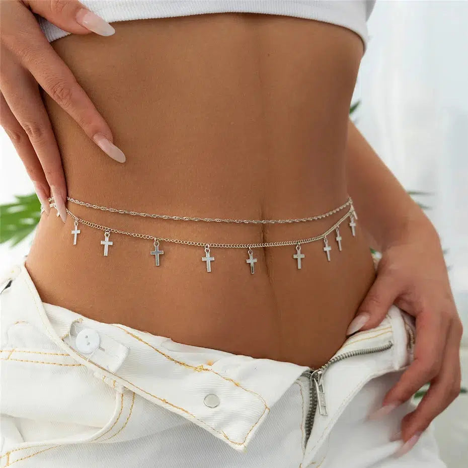 Y2K Cross Belly Chain: Trendy Accessory for Y2K Summer Outfits