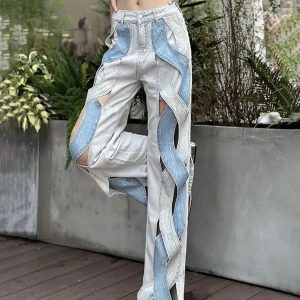 Y2K Cut Out Patch Denim Jeans for Trendy Summer Outfits