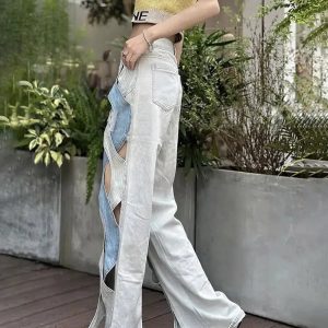 Y2K Cut Out Patch Denim Jeans for Trendy Summer Outfits