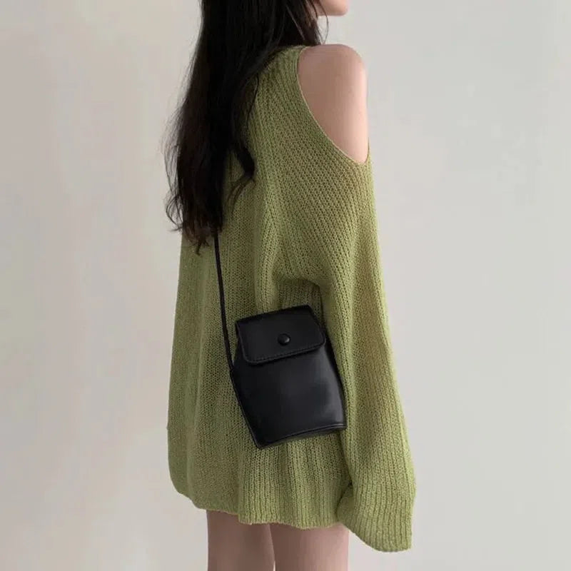 Y2K Cut-Out Shoulder Loose Knit Sweater for Trendy Summer Vibes