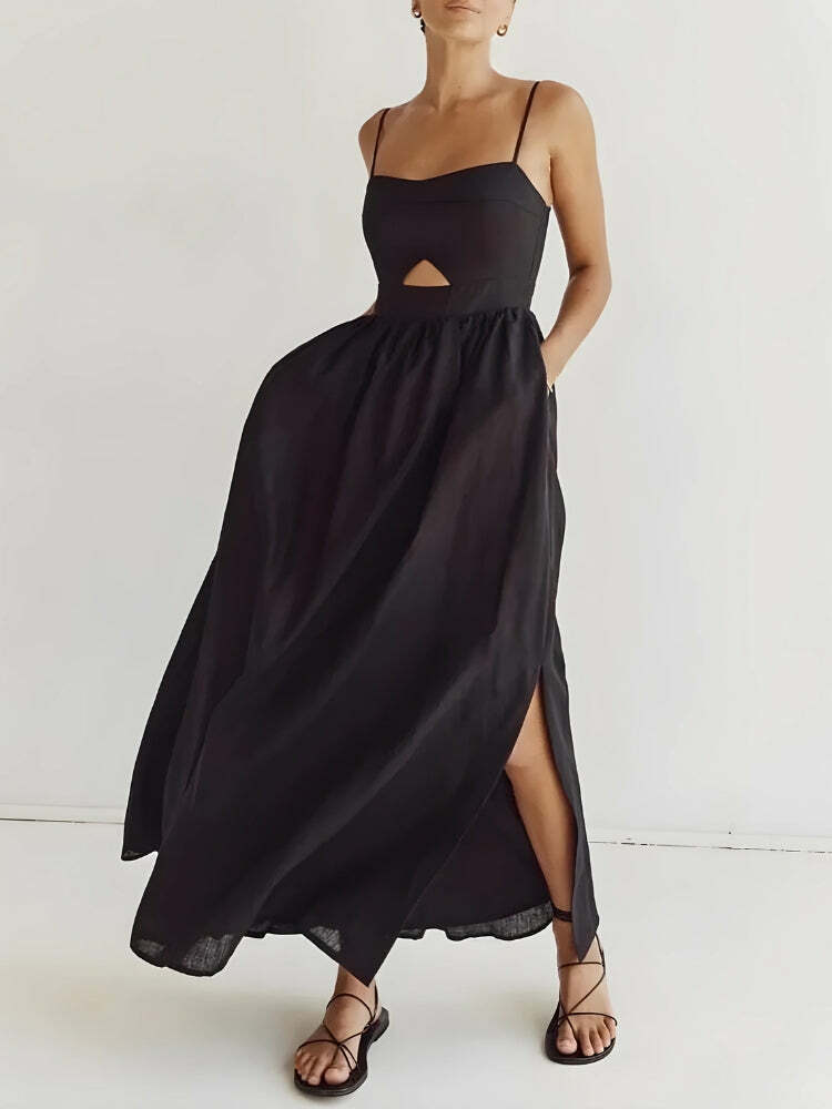 Y2K Cut Out Slit Maxi Dress - Trendy Summer Outfit for Retro Vibes