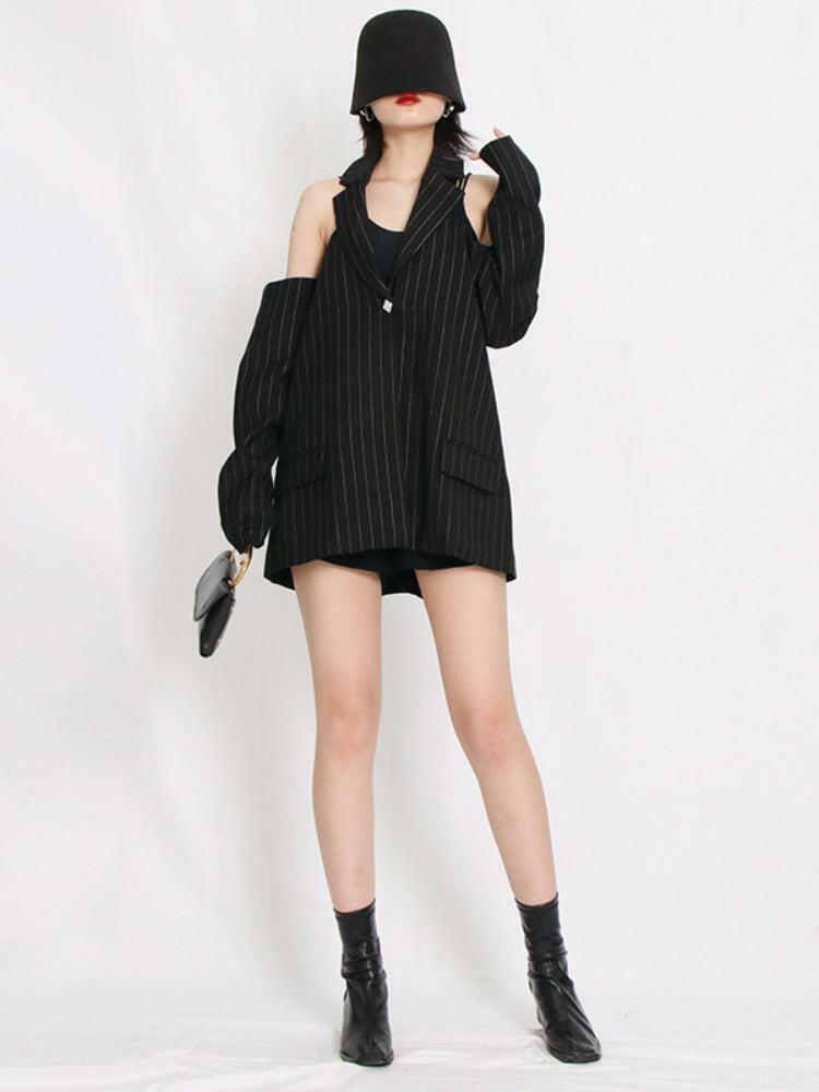 Y2K Cut-Out Striped Blazer: Retro 90s Fashion Statement Piece