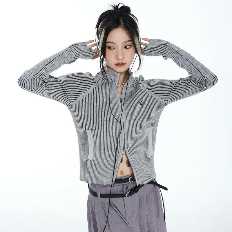 Y2K Cyber Zip-Up Turtleneck Cardigan for Retro Summer Outfits