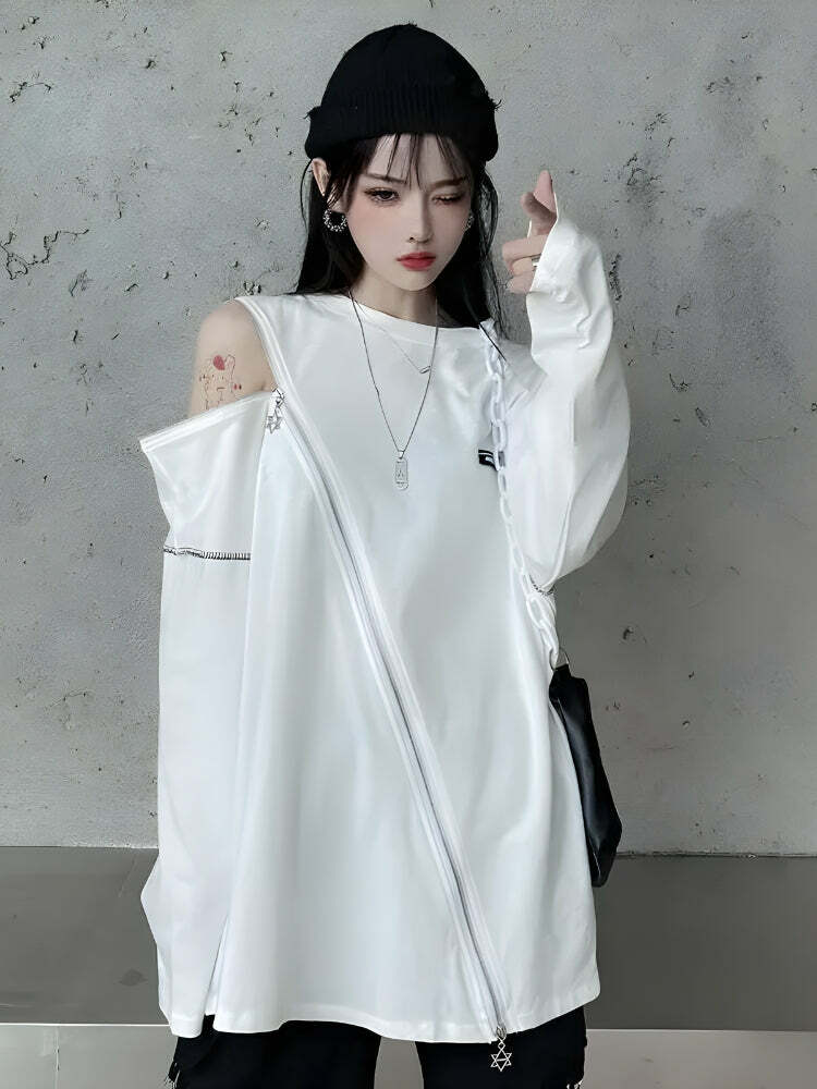 Y2K Cyberpunk Cross Zip-Up Top for Trendy Summer Outfits